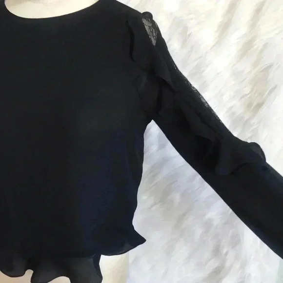 Zara Blouse Long Ruffle Lace Cold Shoulder Sleeves - Picture 5 of 8